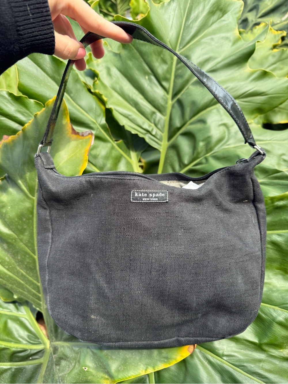 kate spade black canvas shoulder bag